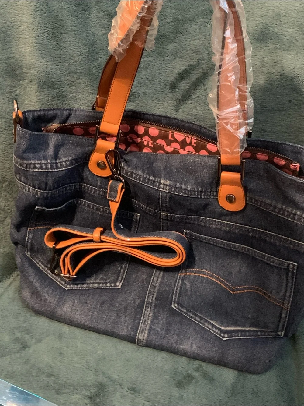 Nicole Lee Denim Floral Tote Bag in Blue